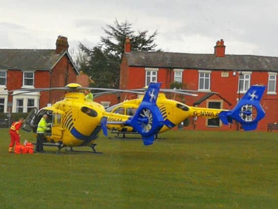 A member of the public captured the air ambulances on arrival in Wrea Green.