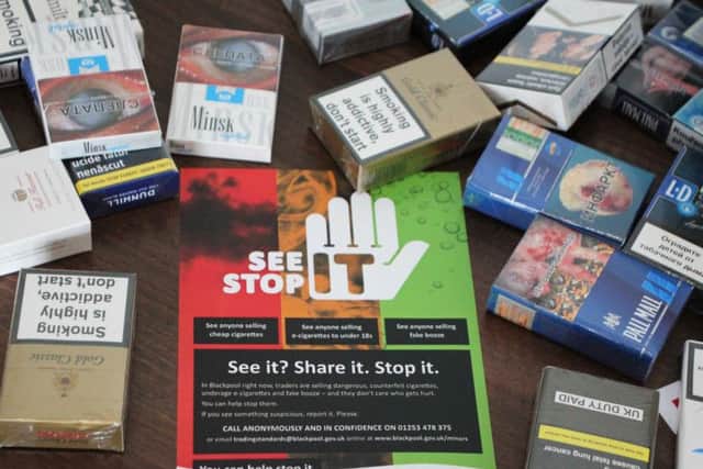 Examples of fake cigarettes and tobacco seized by trading standards and police staff in Blackpool