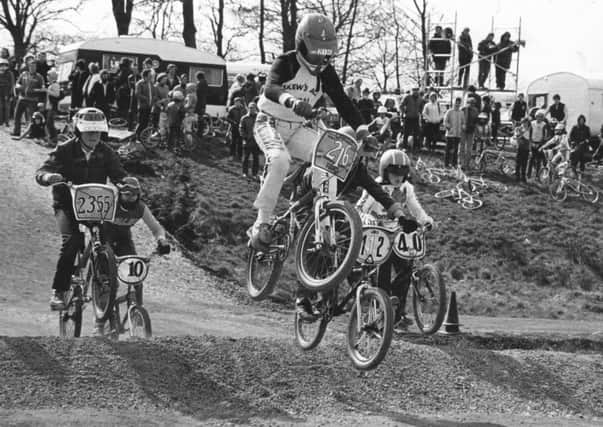 These youngsters were sampling the new track at Ribby Hall Leisure Village, Wrea Green, where more than 300 BMX fans gathered for a two-day Easter meeting, in 1983