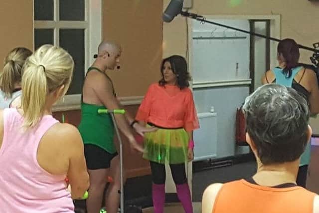 Jane McDonald makes a surprise apperarance at Jamie Warburton's Jiggy Jump class in St Annes
