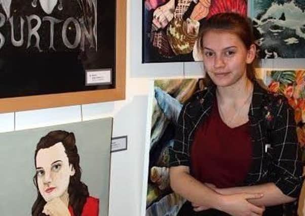 Danica Taylor form Lytham Sixth Form College  with her work at the 2017 Drawn From Youth exhibition