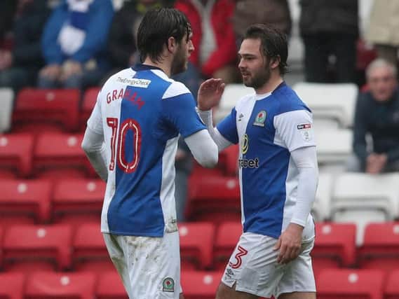 Bradley Dack, right, celebrates after giving Blackburn the lead