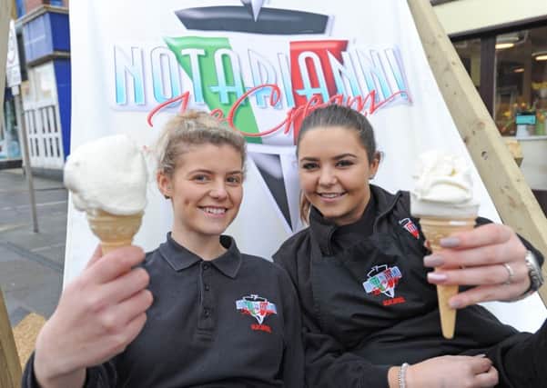 Staff from Notarianni Ice Cream celebrate reopening for the new season.  Pictured are Oceana Carr and Izzy Foote.