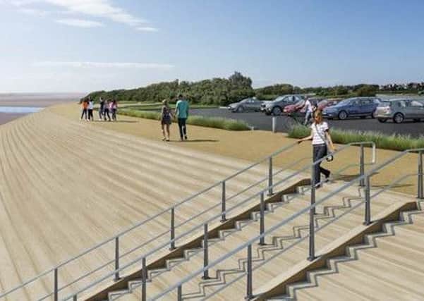 An artist's impression of how the new sea defences will look at Fairhaven Lake