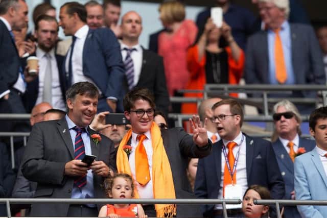 Cowdy pictured at Wembley for Blackpool's League Two play-off final triumph