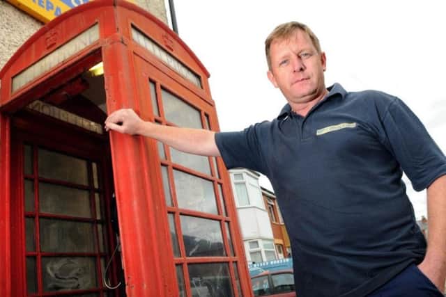 John Baron, who runs West Coast Motors on Preston Old Road, is sick of people using the phone box outside his business as a urinal