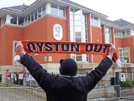 Blackpool supporters protested outside the EFL's headquarters earlier this month