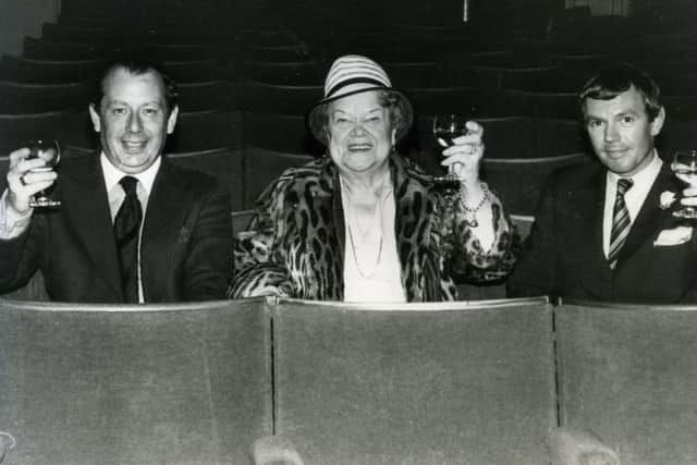 The Grand Theatre trustees celebrate taking over the running of the theatre.
 From left: John Shedwick, Violet Carson and Sam Lee