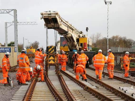 Network Rail staff working on the tracks to Blackpool North