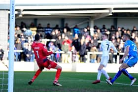 James Hardy scores against Hartlepool   Picture: STEVE MCLELLAN