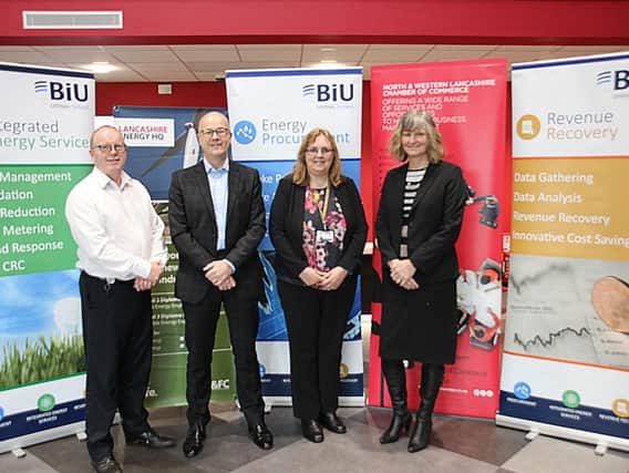 A new partnership has been launched between Blackpool and The Fylde Colleges Lancashire Energy HQ and national energy management company British Independent Utilities.
Pictured left toright are BIU Operations Director Julian Carter, BIU Chief Executive Michael Abbot, Head of Lancashire Energy HQ Mandy Pritchard and Young Chamber Manager, Fiona Langan.