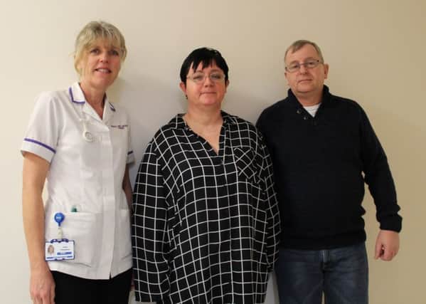Lyn and Glenn Barratt with Adult Speech and Language Therapy Team Leader Clare Thompson.