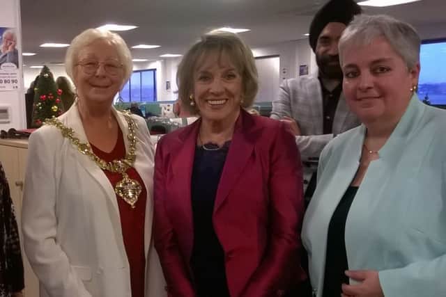 Mayor Kath Rowson, Esther Rantzen and Silver Line CEO Sophie Andrews