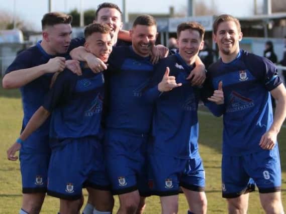 Squires Gate celebrate their win   Picture: IAN DAVIES