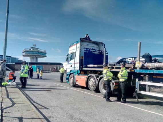 The truck had been on its way to the Cuadrilla site in Preston New Road when it stopped at the services near Lancaster.