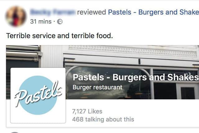 'Fake review' left on Pastels restaurant Facebook page