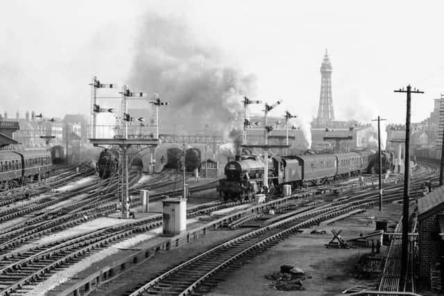 Passenger train leaves Blackpool in May 1965