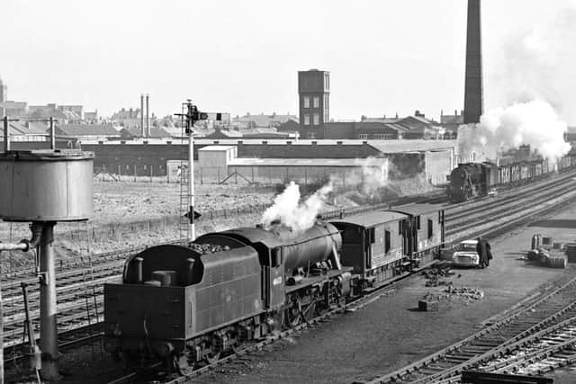 Two locomotives parked up at Kirkham, in March 1968