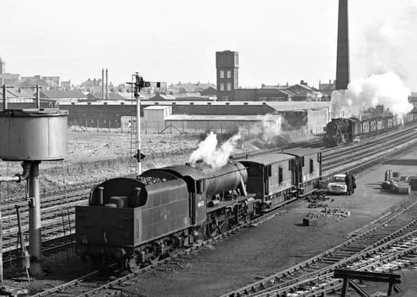 Two locomotives parked up at Kirkham, in March 1968