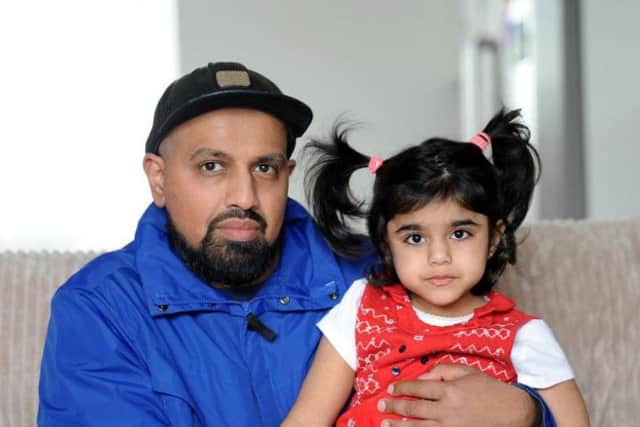 Four-year-old Saffa Shehzan has Batten disease and her parents are urging the government to fund life-saving treatment.  She is pictured with dad Majid Shehzan