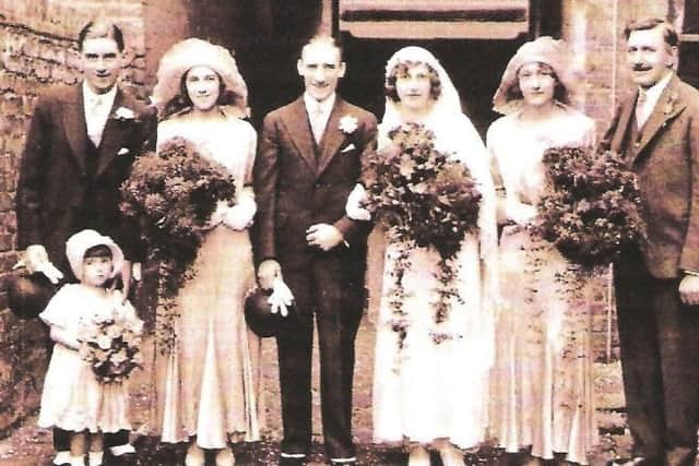 The wedding of Harold and Dorothy Coleman in 1931, with her sister Marjorie and father John Williams on the right. 
Pic courtesy of Patricia Conchar