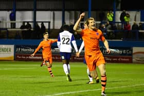 Danny Rowe scores Fylde's second  Picture: STEVE MCLELLAN