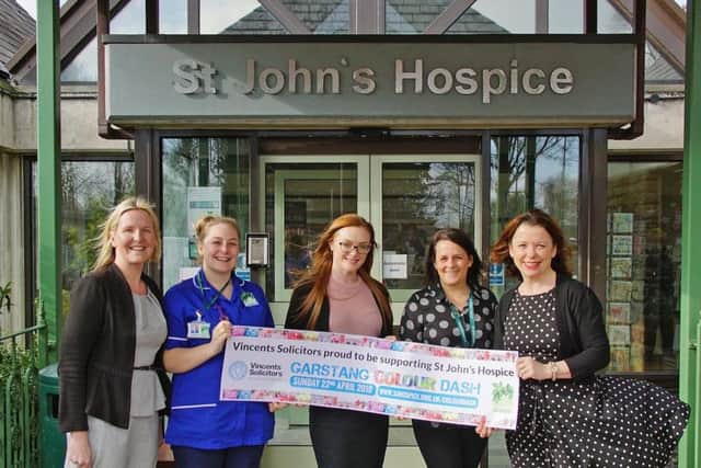 Pictured L-R: Catherine Butterworth, Head of Income Generation at St Johns Hospice; nurse Sophie Hudson; Vincents Solicitors Natalie Littlefair; Karen Crossley, Community Fundraiser at St Johns Hospice; and Lisa Lodge, head of the Vincents Garstang office