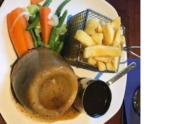 Lamb, red wine and mint suet pudding at The Horns Inn, Churchtown