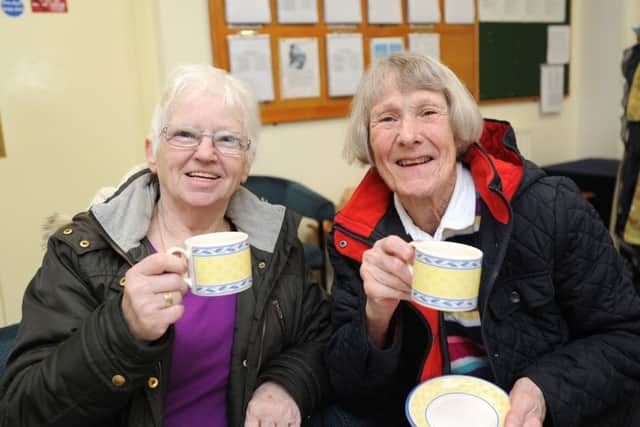 Easter coffee morning organised by the Poulton Friends of Trinity Hospice.  Pictured are Patricia Moran and Mary Wright.