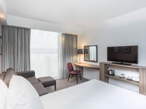 One of the bedrooms in the new Hampton-by-Hilton Hotel