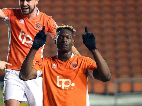 Armand Gnanduillet celebrates giving Blackpool the lead