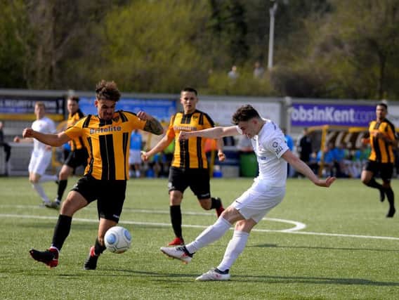 Jonny Smith lets fly at Maidstone   Picture: STEVE MCLELLAN