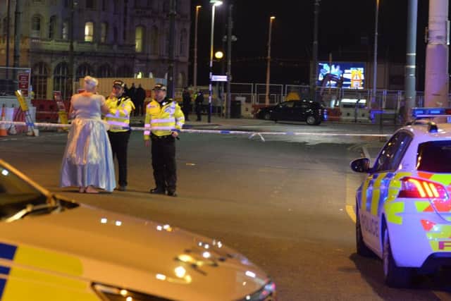 Police cordoned off a section of Tablot Road, in Blackpool town centre, after a car drove into a crowd of people
