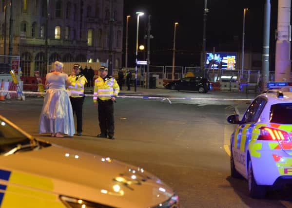 Police cordoned off a section of Tablot Road, in Blackpool town centre, after a car drove into a crowd of people