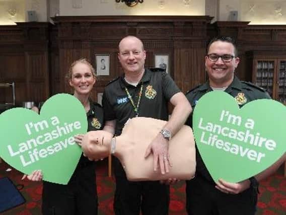 Course leader Cheryl Pickstock, Chris Hyde and Chris Hackett from North West Ambulance Service at the Lancashire Lifesavers event