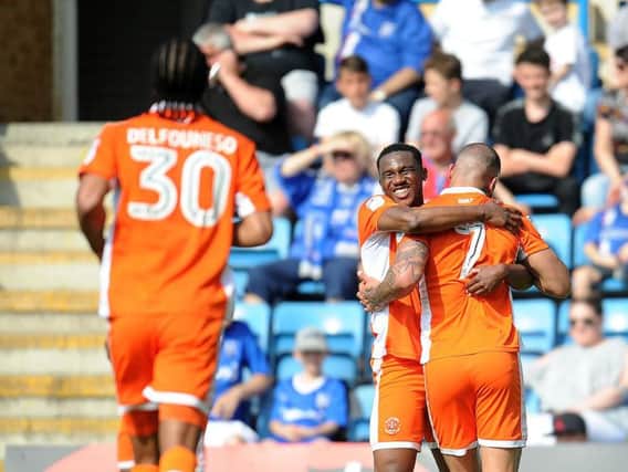 Kyle Vassell celebrates after giving Blackpool the lead