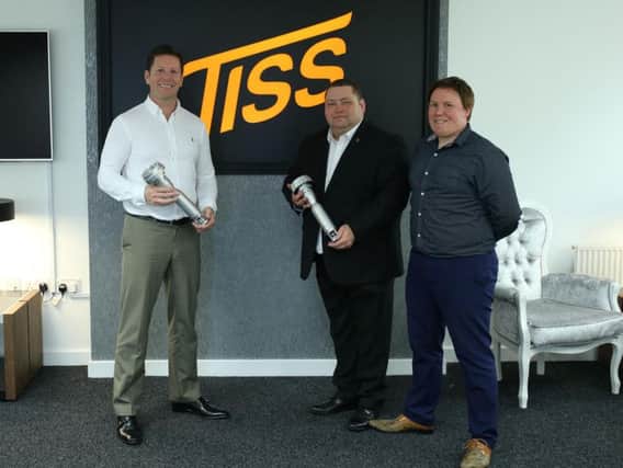 Blackpool fuel security specialists TISS Ltd has won its second Queen's Award.
TISS chief executive Ryan Wholey with directors, Richard Forster and Matthew Rose.