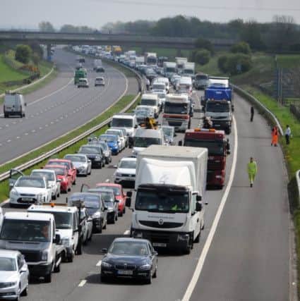 The scene on the westbound M55 after a five vehicle smash