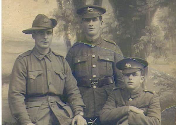Brothers George, aged 32, William, 25, and James, 19, Moran, in 1917 during the First World War