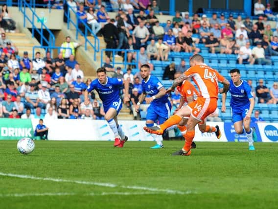 Jay Spearing's penalty at Gillingham strikes a post   Picture: CameraSport