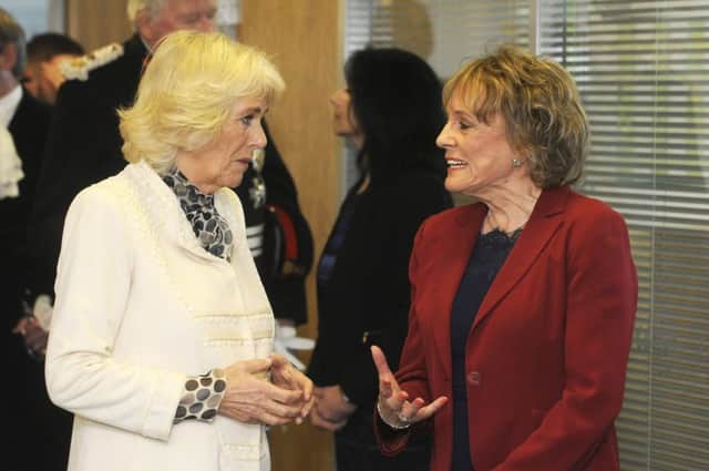 The Duchess of Cornwall visits the offices of The Silver Line where Esther Rantzen is president and founder.