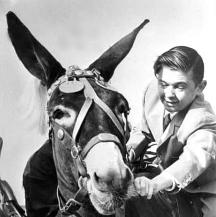 Eternal schoolboy Jimmy Clitheroe, always a favourite with Blackpool summer show audiences, makes friends with a donkey on the sands in 1959