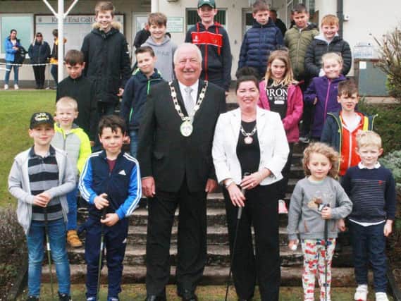 The Mayor and Mayoress of Preesall join junior members at Knott End Golf Club's open day