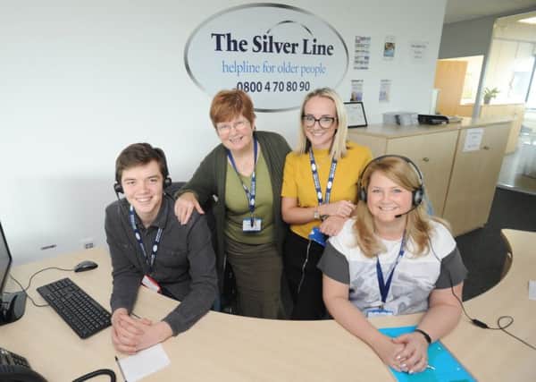 Staff at The Silver Line, a national helpline for older people.  Pictured L-R are Adam Martin-Brooks, Verna Bradley, Tayler Dean and Joanne Higgins.
