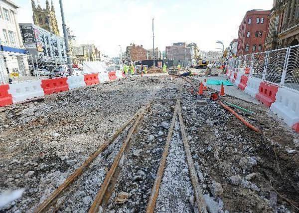 Tram tracks have been uncovered on Talbot Road outside the Town Hall