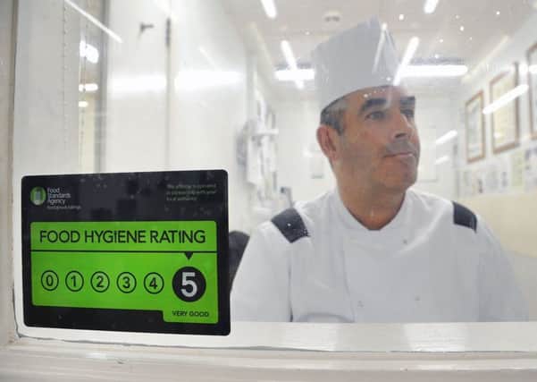 Blackpool Victoria Hospital kitchens have been awarded a top hygiene and quality rating.
The rating proudly displayed on the window of Kitchen Manager Darren Cadwell's office.  PIC BY ROB LOCK
12-4-2018