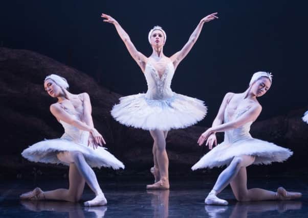 Phoebe Liggins as Odette (centre) performs during English National Ballet School's My First Swan Lake dress rehearsal at The Peacock Theatre, London on April 07, 2015. Photo: Arnaud Stephenson