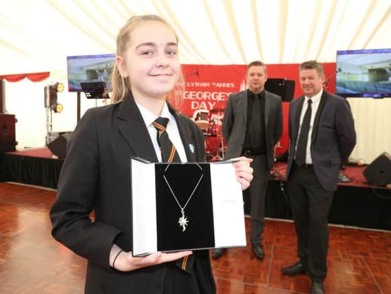 Izabella Hadfield wiht her winning design  made real by Clayton's Jewellers of Blackpool