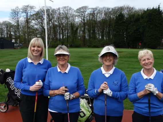 Fairhaven's Jenna Cooke,  Doreen Tomlinson (lady vice-captain), Helen Miller (lady captain) and Lynn Griffiths
