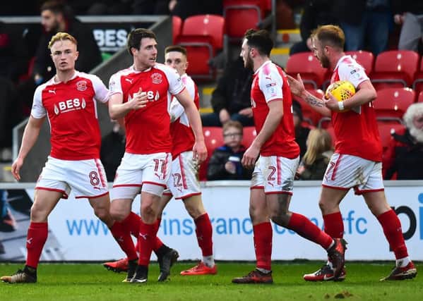 Fleetwood Town's Bobby Grant celebrates scoring against Scunthorpe back in February